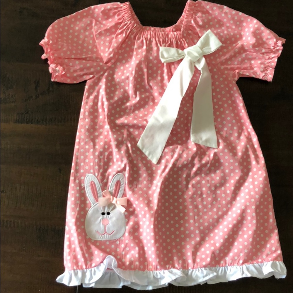 Beautiful Easter bunny dress pink & white polkadot - Picture 1 of 8